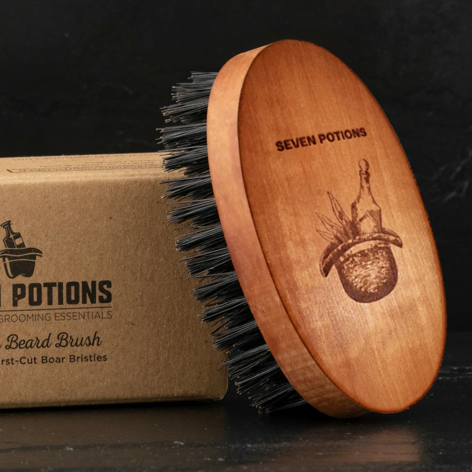 Seven Potions Beard Brush, Firm 100% First Cut Boar Bristles in Pear Wood — 第 1/4 张图片