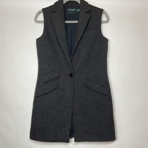 LAUREN Ralph Lauren XS Extra Small Women’s Gray Wool Blend Herringbone Vest Top