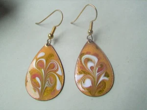 Emaille auf Kupfer große Träne Ohrhänger-gold/pfirsich/weisse Farbe Emaille - Bild 1 von 3