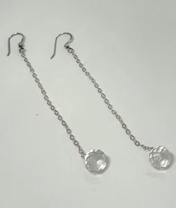 Schillernde facettierte klare Quarz lange Silberkette Ohrhänger Handarbeit Ohrringe - Bild 1 von 5