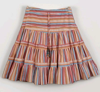 Tommy Hilfiger 2005 Y2K Striped Tiered Skirt Sz 4 Multicolor Beaded Preppy Boho - Image 1 of 4