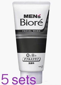 KAO Men's Biore Facial Wash Double Scrub 130g Pore Acne Care Set of 5 Japan - Picture 1 of 2