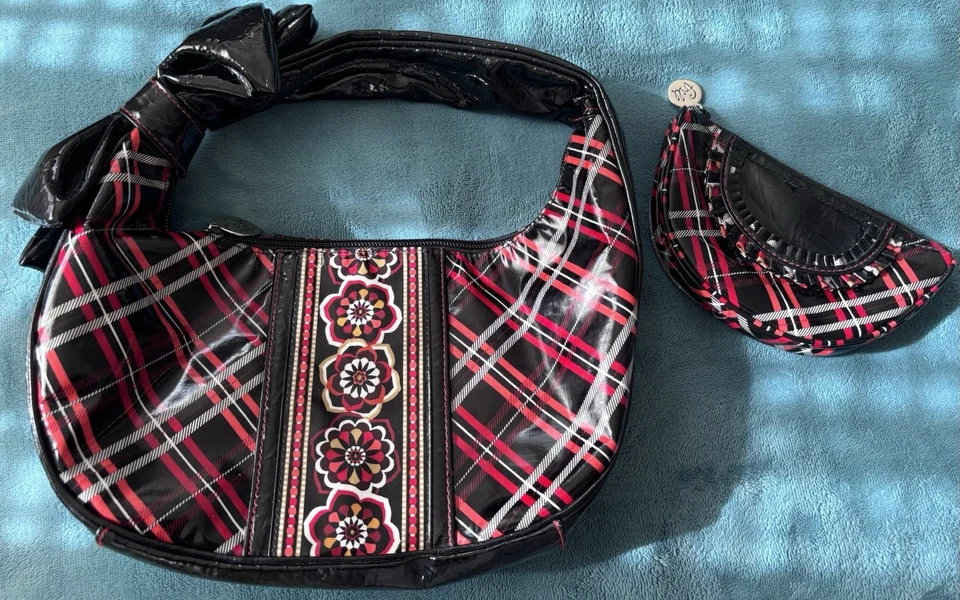 Vera Bradley PIRUETA NEGRA Volantes Hombro Hobo Bolso Cartera y Cambio Cartera Foto 1 de 4