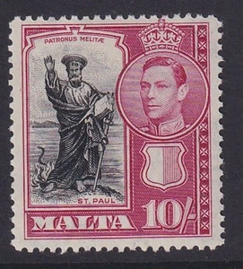 Malta. 1938. SG 231, 10/- schwarz & karmin. Fein montiert postfrisch. Katze 19£. - Bild 1 von 2