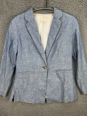 Blazer Loft Azul Para Mujer 4P Pequeño Lino Mezcla Algodón Forrado 1 Botón Trabajo Carrera Foto 1 de 4