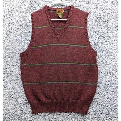 VTG Boston Traders 100% Wool Sweater Vest Mens M V Neck Stripe Golf Preppy Red - Image 1 of 4