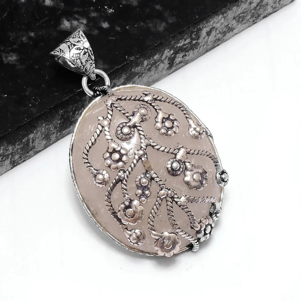 Этническая подвеска ручной работы из розового кварца ювелирные изделия 2,08 дюйма P-950 - Изображение 1 из 1