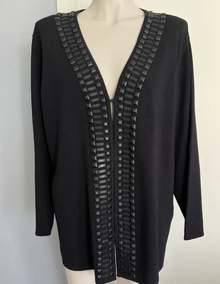 Maggie T Black Cardigan Plus Size 02 Embellished Black Beading Vgc  - image 1 of 4