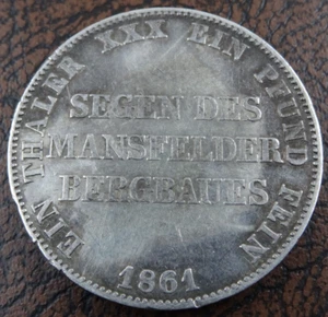 1861 A Prussia German States 1 Vereinsthaler William I Mining Thaler KM #490 - Picture 1 of 4