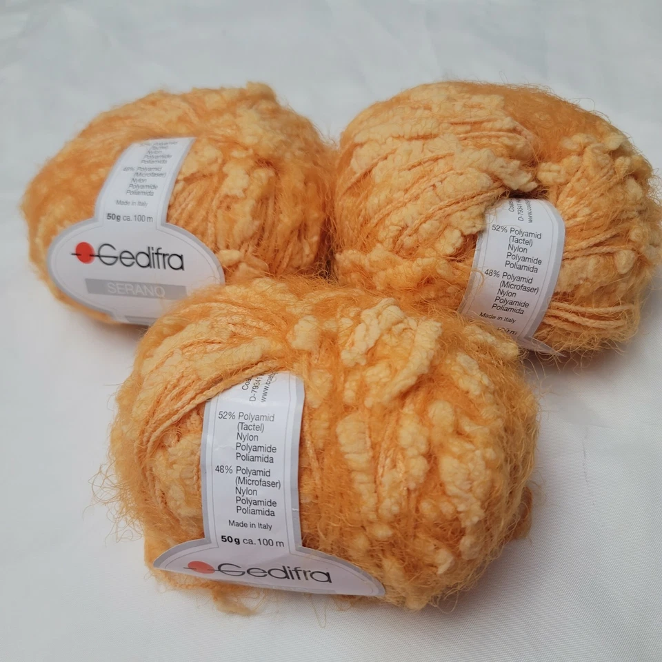 Gedifra Serano  Lot of 3 Skeins Soft Fuzzy Yarn Bright Orange Yellow 4407 - Image 1 of 4