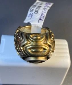 VicenzaSilver 18K Over Sterling Silver Satin Marquise Pattern Domed Ring SZ5 - Picture 1 of 5