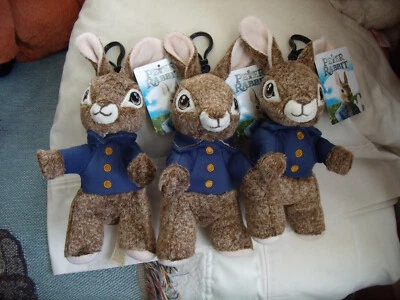 LOTE DE 3 PELUCHES OFICIALES DE LA PELÍCULA 8" DE PETER RABBIT CON CLIP PARA MOCHILA/LLAVERO NUEVOS CON Foto 1 de 4