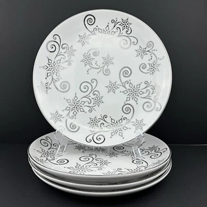 Temp-Tations WINTER Dinner Plates (4) Platinum Snowflakes Superior Condition - Picture 1 of 21