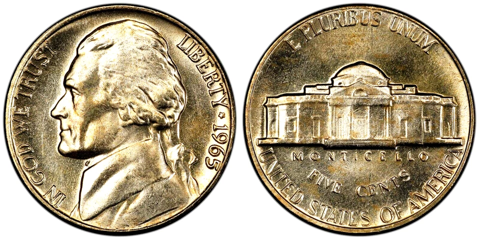 Gema de níquel P Jefferson 1965 BU UNC de rollo original Foto 1 de 1