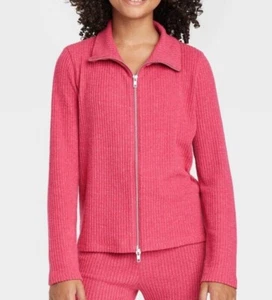 Girls' Rib Double Zip Long Sleeve Lightweight Sweater Top Red S M L XL - Picture 1 of 4