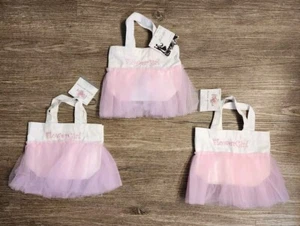 Three Wedding Ceremony Flower Girl Embroidered Small Tote Bag with Pink Tutu - Picture 1 of 6