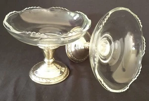 Set of 2 Sterling and Glass Compote Dishes on Pedestal Vintage Amston Reinforced - Picture 1 of 13