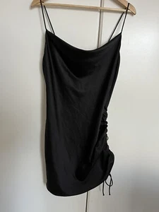Topshop black silky mini dress with touching on the side size uk10-12 - Picture 1 of 3