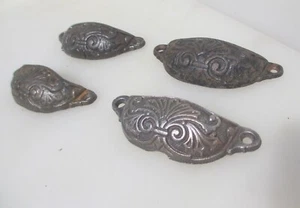 Victorian Iron Drawer Cup Handles Cupboard Pulls Shell Old Antique Vintage - Picture 1 of 10