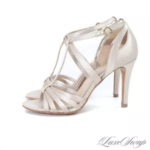 SANDALIAS DE NOCHE BROOKS BROTHERS DORADAS SATINADAS CON TIRAS TALLA 6.5 NUEVAS EN CAJA - Imagen 1 de 9