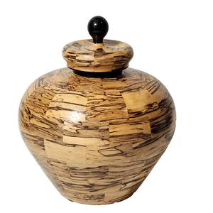 Spalted Pecan Turned Wooden Jar Vase Urn w Lid Brown Ebony Decor Signed 2011 - Picture 1 of 11