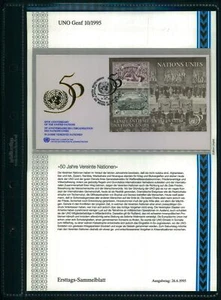 UNO UN GENF ETSB 1995/10 ERSTTAGS-SAMMELBLATT 50 JAHRE VEREINTE NATIONEN BLOCK - Bild 1 von 2