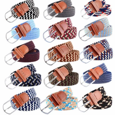 Belts Mens Womens Canvas Webbing Braided Leather U Buckle Elastic Woven Stretch - Image 1 of 2