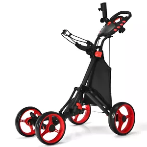 Carro de golf plegable Costway 4 ruedas con bolsa marcador mango ajustable rojo - Imagen 1 de 12