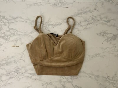 Top corto acolchado con correa de espagueti Jolie and Joy para mujer S marrón gamuza terciopelo G Foto 1 de 4