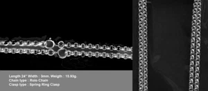 24” Necklace Rolo Chain Style Real Sterling Silver 925 - Picture 1 of 3