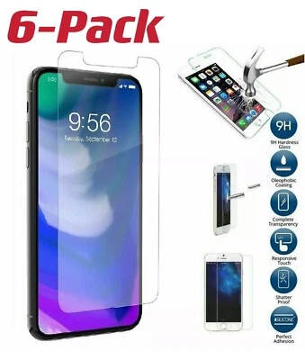 Paquete de 6 protectores de pantalla de vidrio templado para iPhone 14 13 12 11 X XS Max Pro XR 8 Foto 1 de 4