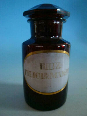 RS1119-030: Alte Apotheke Glas Flasche Um 1900 Rhiz. Filicis Mar. Plv. • 29.48€