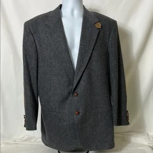 Stanford Men's Gray Tweed Lambs Wool Leather Patch Elbow Lined Blazer Large - Picture 1 of 16