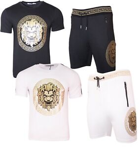 New Mens Cotton T Shirt + Polyester Shorts Set LION PRINT Tracksuit Summer 