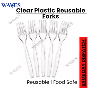 Clear Plastic Reusable Forks Heavy Duty for Catering Parties Disposable Durable - Picture 1 of 8
