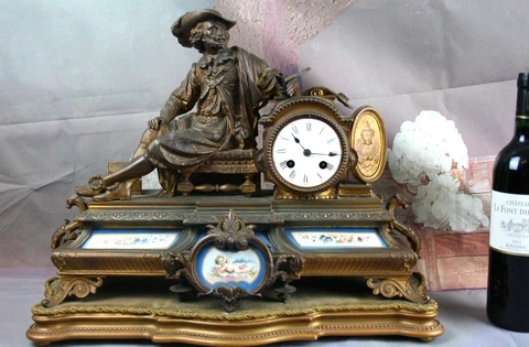 Antique French clock  sevres putti floral porcelain plaques dragon gothic 19thc Cover