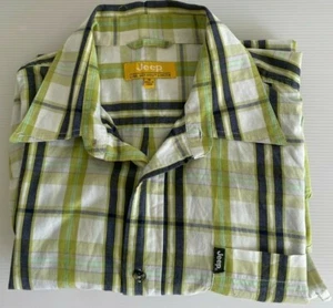 Jeep Mens Short Sleeve Shirt Blue White Green Check Button Up Casual Size M - Picture 1 of 7