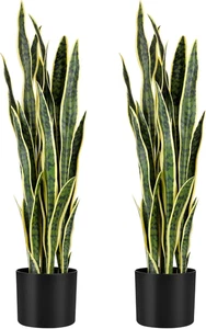 3Ft 2PCS Artificial Snake Plant, 32 PVC Lifelike Leaves, 35In Faux Sansevieria f - Picture 1 of 14