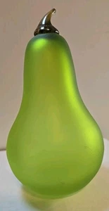 Vintage MCM Blenko grün satiniert matt mundgeblasen Kunstglas Birne Obst Dekor  - Bild 1 von 4