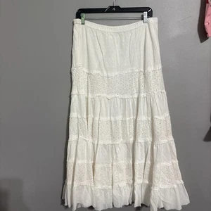 Solitaire langer Rock Damen Größe L Stufen Pullon Boho weiß - Bild 1 von 11