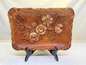 Vintage 40’s 1944 Multi Products Syroco Molded Wood Composite Floral Rose Tray - Picture 1 of 8