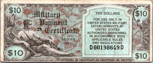 Series 481 $10 (Military Payment Certificate) 1st Printing VF Pick S837-1 - Picture 1 of 12