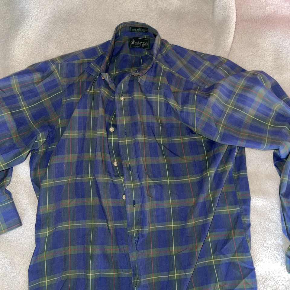 Camisa Marshall Fields Azul Abotonada Manga Larga Talla Grande Sin Hierro Foto 1 de 3