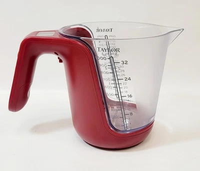Taylor Red Digital Scale Measuring 4 Cups 1,000 ml 32 oz. Comes Apart To Wash  - Image 1 of 4