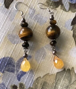 Kohl's Drop Earrings, Genuine Tigers Eye And Citrine Gemstone - Picture 1 of 4