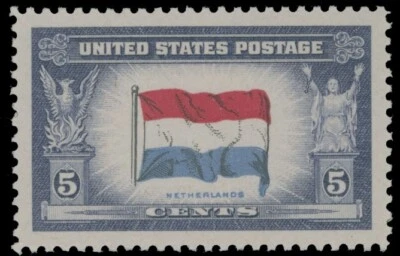 1943, USA COUNTRY FLAGS ISSUE, NETHERLANDS 5C, PSE CERT SUPERB 98, NH, SC. #913 - Image 1 of 3