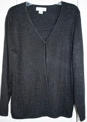 Cárdigan tejido Sag Harbor gris oscuro brillante 2 piezas suéter sintético para mujer talla XL Foto 1 de 4