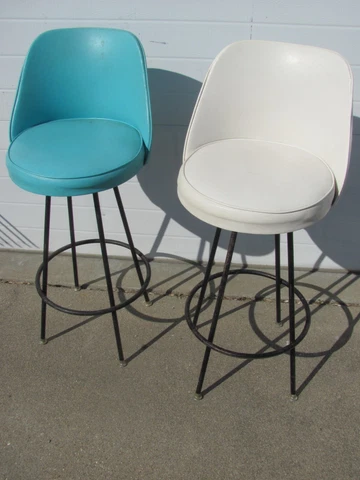 RARE! VTG MCM Mid Century Atomic Retro Bar Stool Chair Hair Pin Legs Cushioned Cover