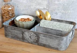 Chic Antique Tablett Zink mit 4 Fächern 41 x 24 cm Shabby Vintage-Stil Grau - Bild 1 von 3