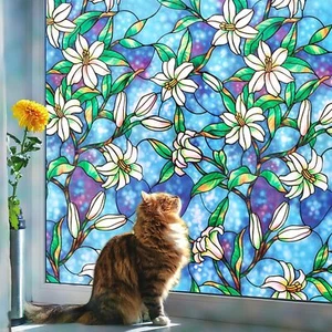 Stained Glass Window Film UV Sun Blocking Window Privacy Cover for Home Bathroom - Picture 1 of 9